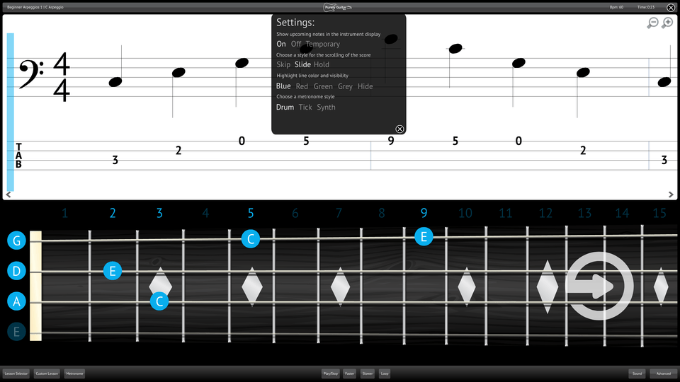 Purely Bass Guitar Screenshot Settings