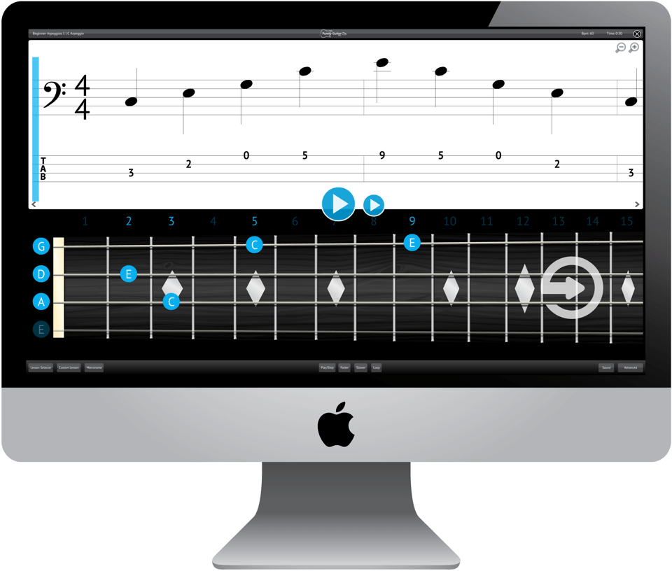 Purely Bass Guitar Software Application Screenshot